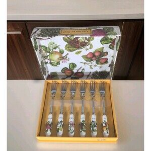 6pk Portmeirion Home & Gifts POMONA Ceramic Handled Pastry Forks NEW in Box